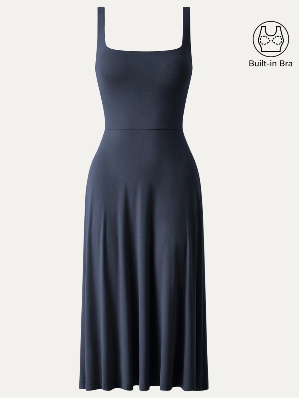 OGL | Eco-SkinKiss® Square Neck Flowy New Airy Bra Midi Dress Navy | Small New